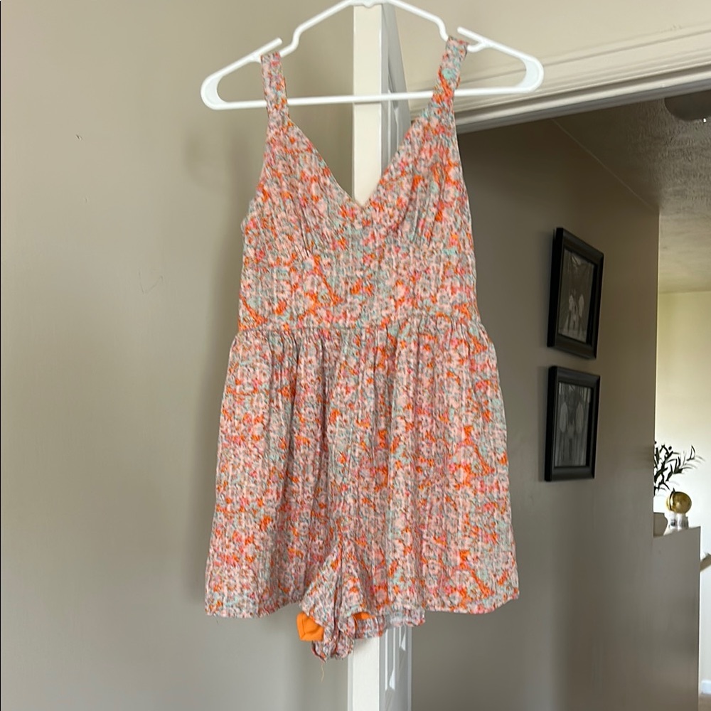 American Eagle Orange Floral Romper